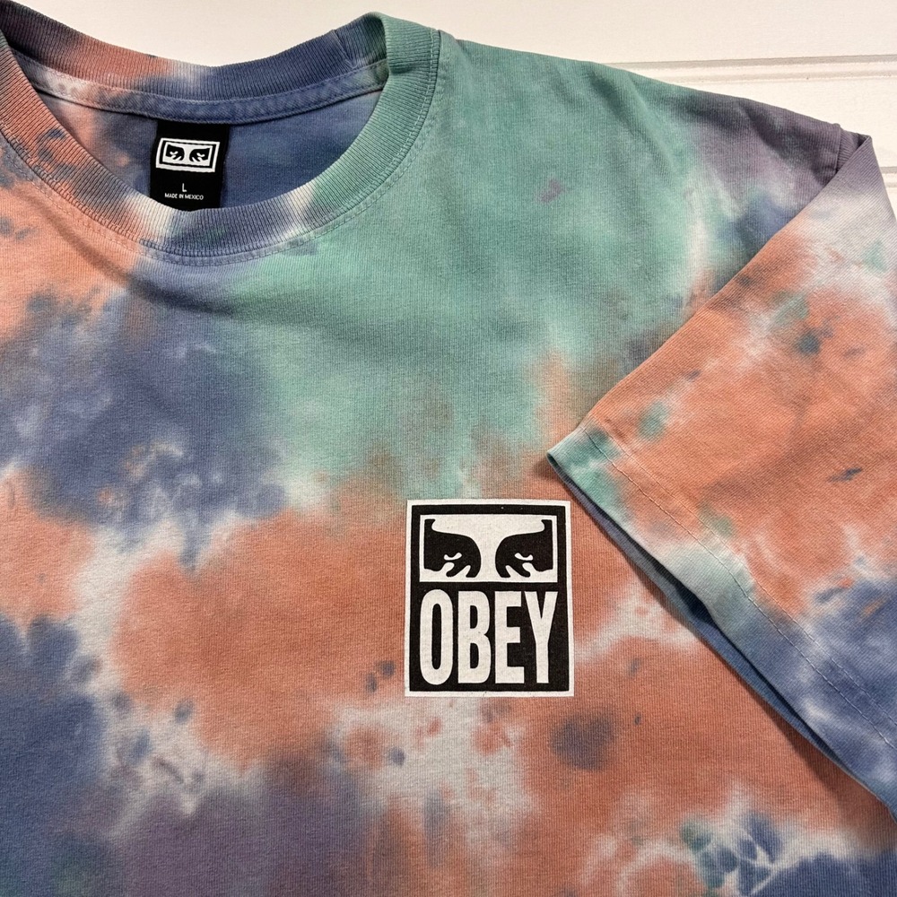 OBEY Eyes Icon Tie Dye T-Shirt Mens Large Multicolor Shepard Fairey Andre Giant